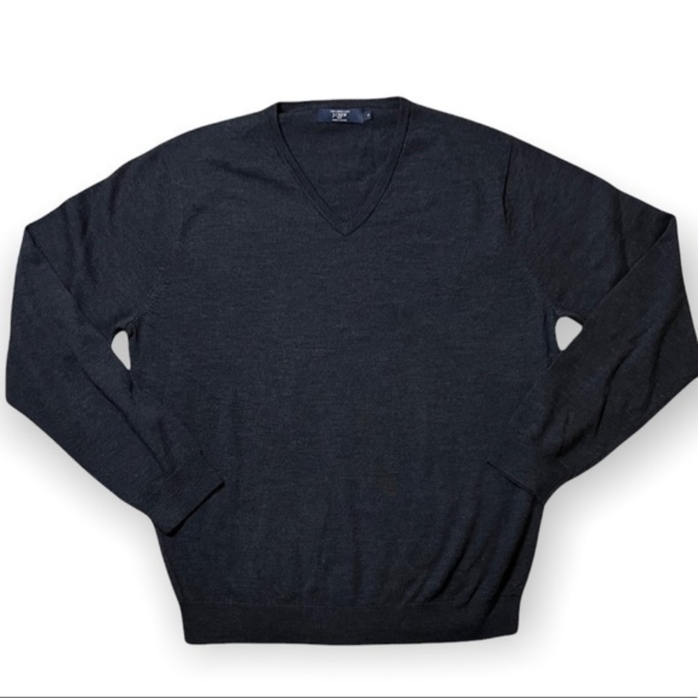 J. Crew Factory 100% Merino Wool V-Neck Sweater Men's XL Deep Gray Pullover